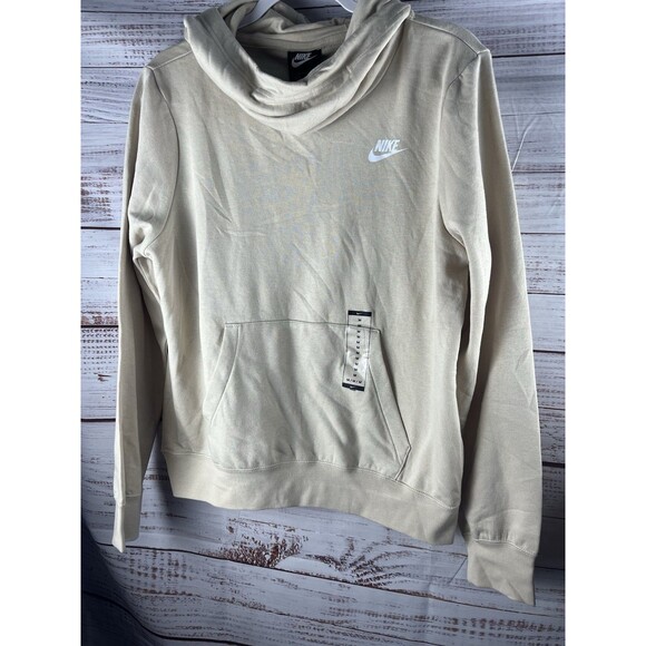 Nike Hooded Pullover Sweater Women’s Medium Beige Kangaroo Pocket NWT - Picture 1 of 8